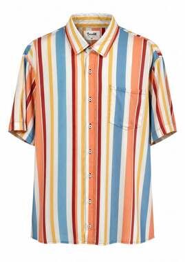 Boozelele Under The Palmtrees Striped Short Sleeve Button Down Shirt 4XL